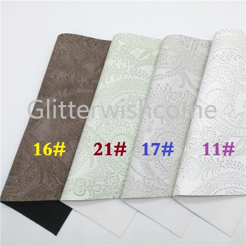 Canapé en similicuir vinyle de taille A4 | Glitterwishcome 21x29cm pour nœuds, tissu à fleurs en relief, feuilles de cuir pour nœuds, GM524A