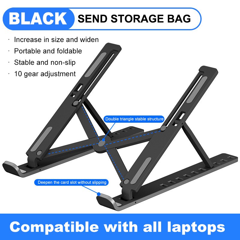 Draagbare Laptop Stand Aluminium Opvouwbare Notebook Ondersteuning Laptop Base Macbook Pro Holder Verstelbare Beugel Computer Accessoires: ABS black