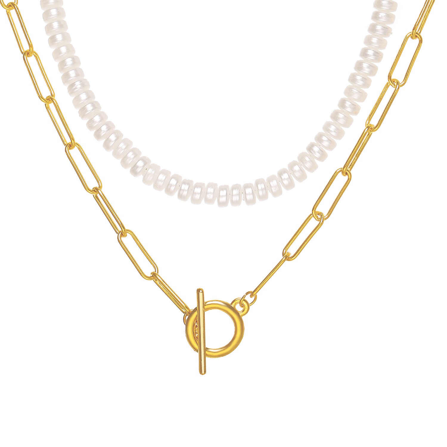 DIEZI Vintage Simple Imitation Pearl Short Collar Necklace Statement Choker Necklaces For Women Jewelry: circle gold