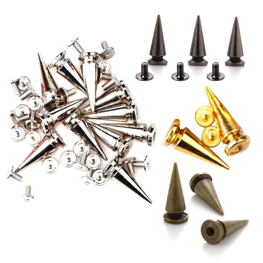 50Set 10*25mm Boom Spikes Studs Punk Spike Legering Zink Leathercraft Ornament Klinknagel Screwback Vlekken Pak voor riem Armband Hoed DIY