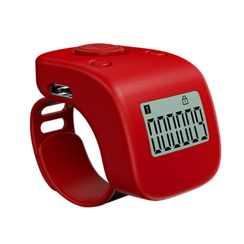 Mini Rechargeable Digital LCD Electronic Finger Ring Hand Tally Counter Six/6 Digit beads/Prayer Counter Clicker: Red