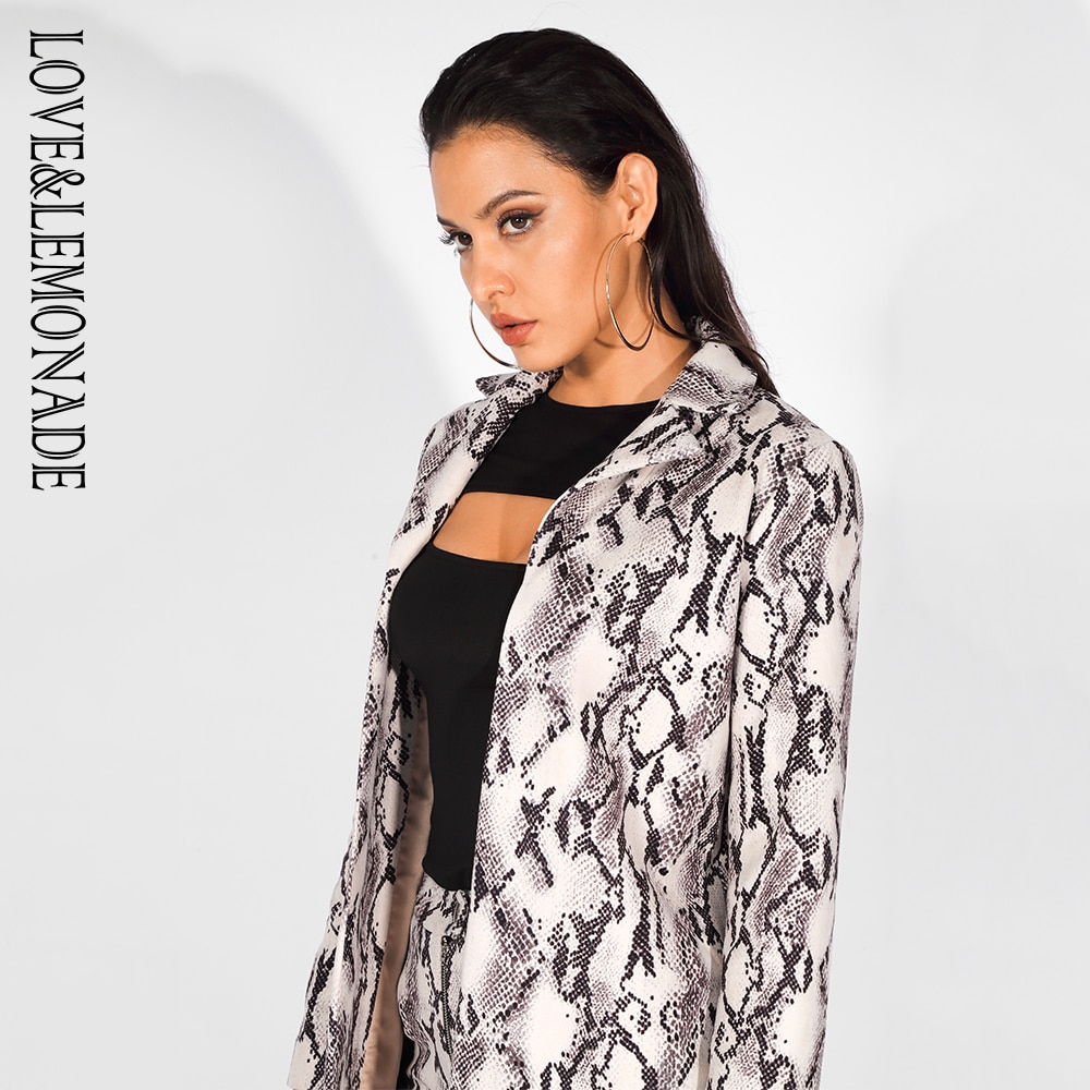 LOVE & LEMONADE Grey Snake Pattern Lapels Straight Jacket LM81603T