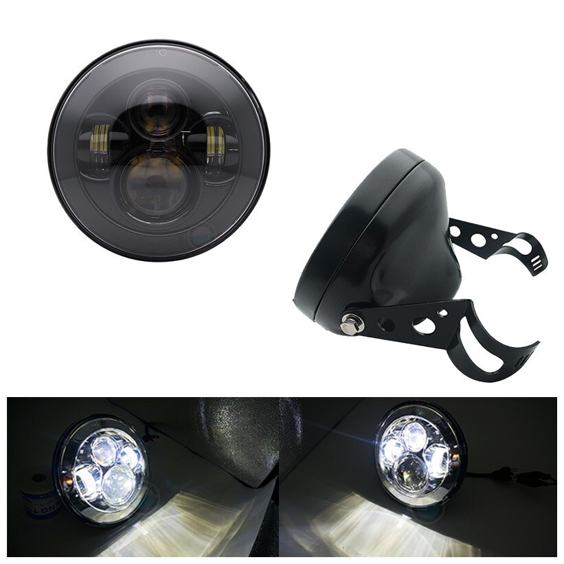 Faro de motocicleta DOT SAE E9 de 60W de 7 pulgadas con faro Led de ojo angular anillo de ajuste de cubo de 7 pulgadas de carcasa.