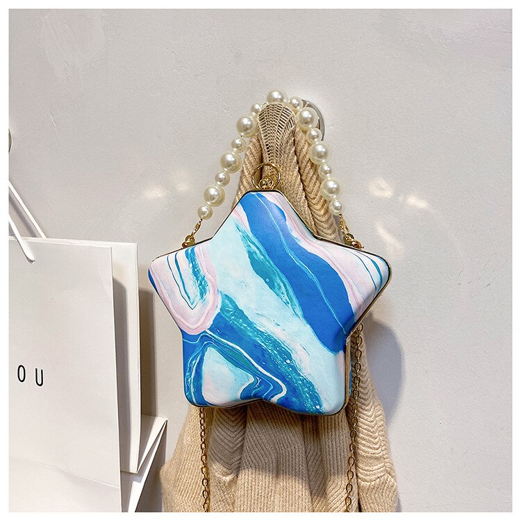 Sterne bilden Kasten Geldbörsen und Handtaschen für Frauen Luxus Party Kupplung Abend Tasche Perle Kette Schulter Tasche Umhängetasche: Blau B