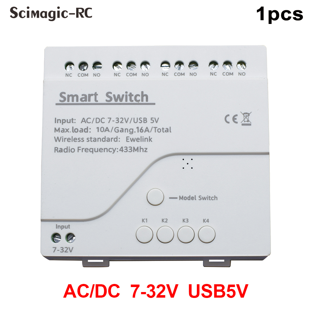 Módulo de interruptor Wifi inteligente eWeLink de 4 canales, 12V, 24V, 7-32V, 220V, 85V-250V, 10A, relé de 4 canales, funciona con Alexa y Google Home