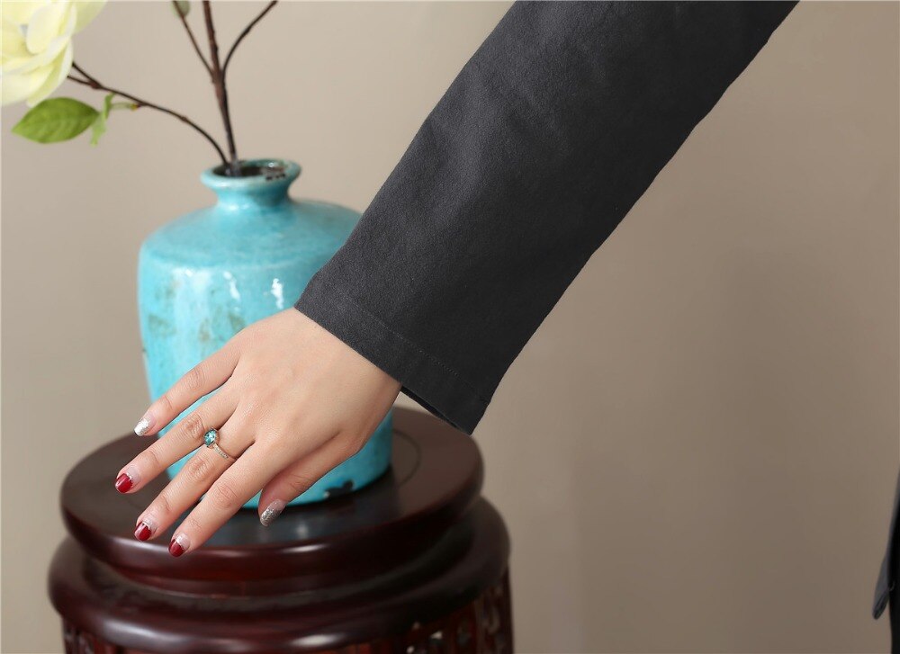 Shanghai Story Long Sleeve chinese Traditional Clothing Women's cheongsam Top Blend Linen Blouse Chinese Qipao Shirt 3 color