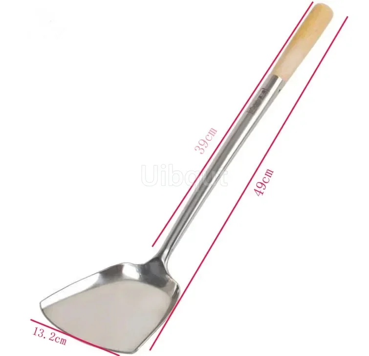 big long spatula shovel chef cooking cocina utensilios blade Kitchen Utensil Wooden Handle Stainless Steel Turner Soup Spoon wok: MULTI
