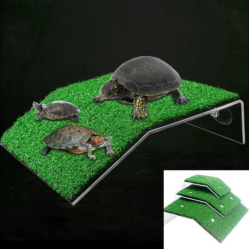 Plataforma de descanso para Tortuga, escalera de escalada, secado, terraza, césped simulado, decoración de reptiles, copa de succión para pecera de mascotas