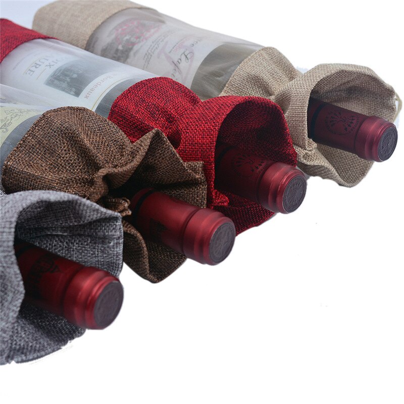 10 teile/los Neueste 14x30cm Sackleinen Jute Sacktuch Leinen Kordelzug Taschen Wein Flasche Lagerung Tasche