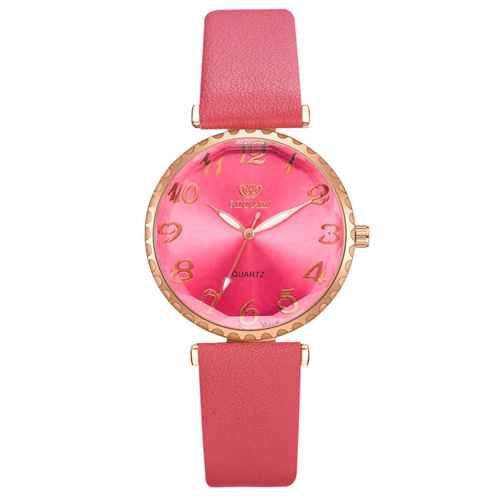 Montre Dame Lederen Band Quartz Horloge Mode Vrouwen Armband Armband Horloge Vijf Delige Set Persoonlijkheid Dameshorloge: Rose Red