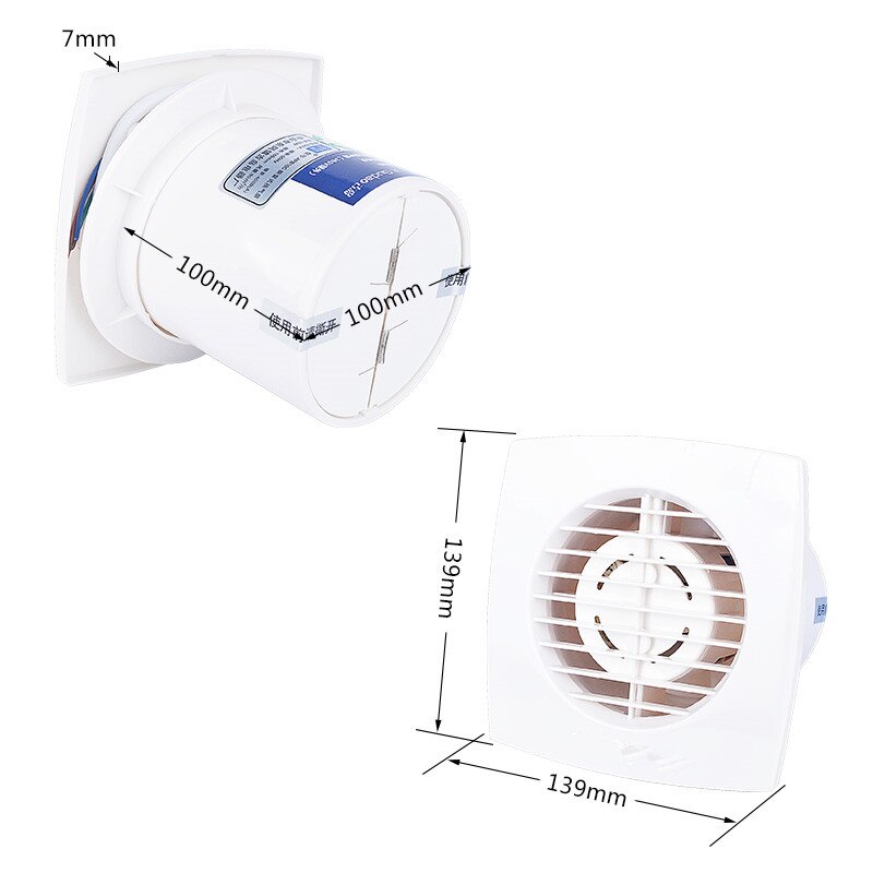 Duschrum kök väggmonterad ventilationsfläkt industrifläkt 100mm 4 " med galler