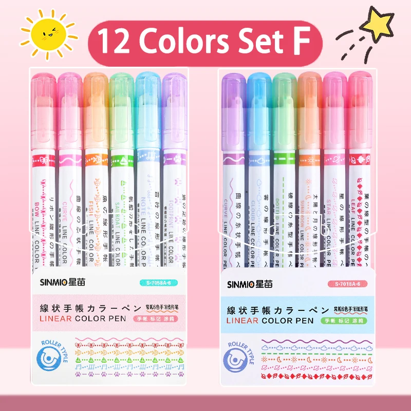 24/3 PCS Kawaii Bloemen Lijnvormige Markeerstiften Roller Tip Curve Liner Marker voor Schrijven Journaling Tekening Briefpapier: Bruin