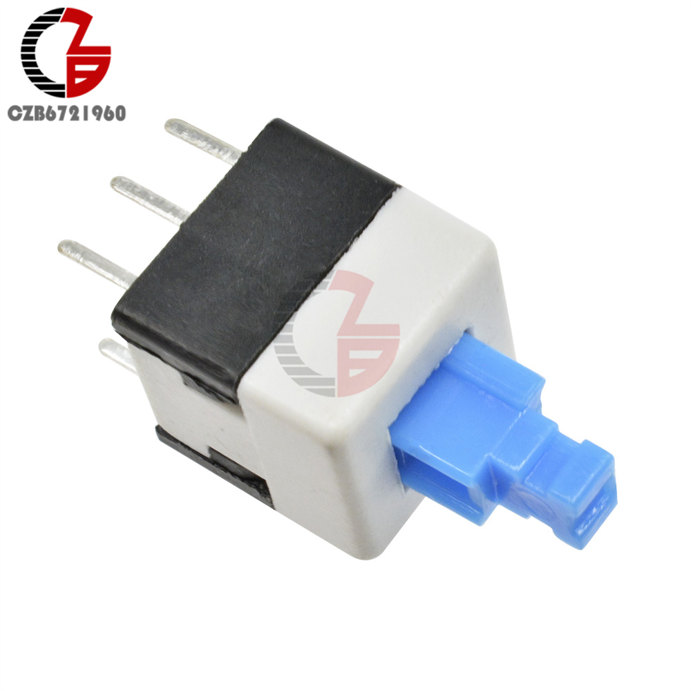 10Pcs Square 8x8mm 6 Pin DPDT Blue Cap Self-locking Type Square Button Switch Multimeter Switch