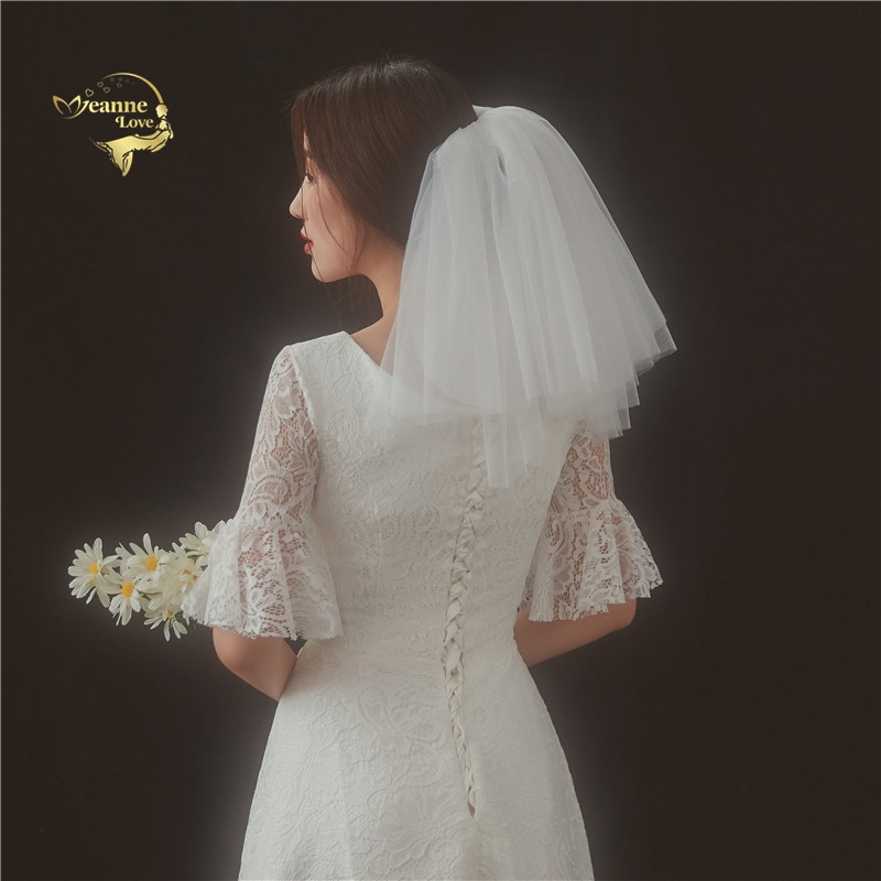 Short Mini Simple Bridal Veils Lush Mesh Shoulder Length Veils Vintage Wedding Veils For Woman White Ivory Accesoire Mariage