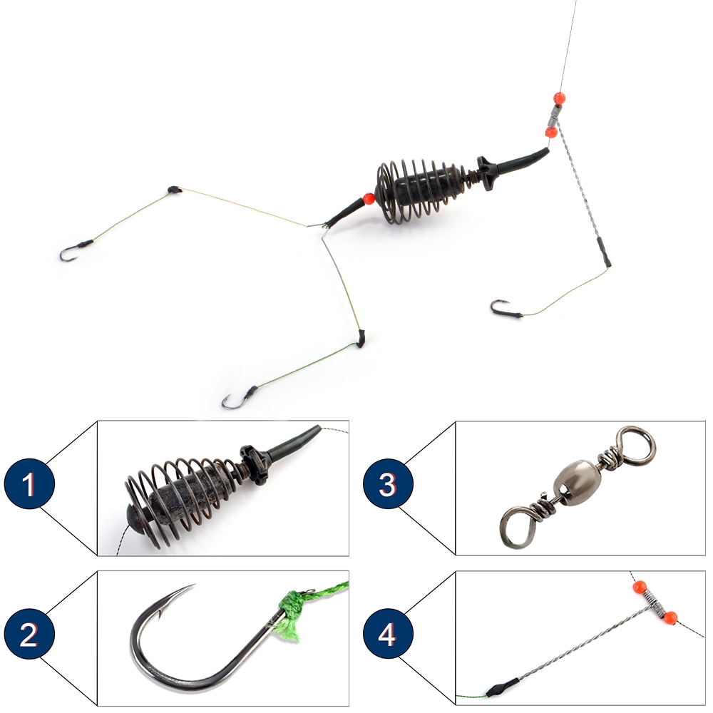 FISH KING 30g-80g Metal Bait Cage Feeder Fishing Group Lead Sinker Hair Rigs Carp Fishing With Line Hooks For Tackle