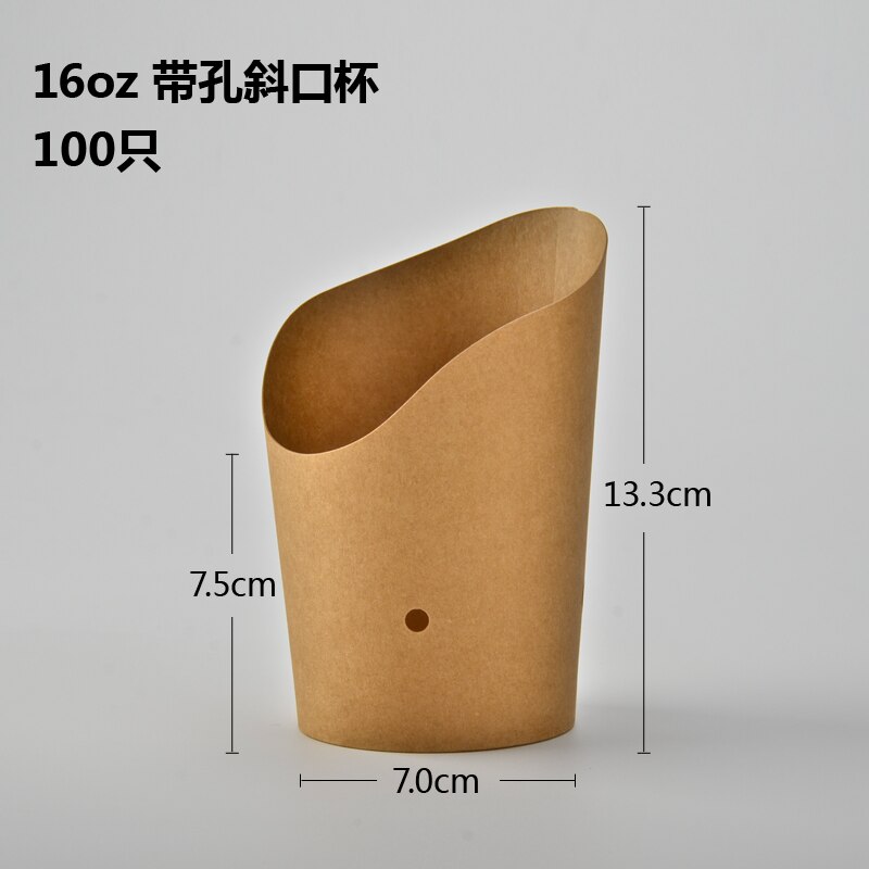 100pcs Kraft paper potato chips box disposable paper bags,french fries cup,food bags,snack packing boxes,Hand holding snack cup: 16oz With holes