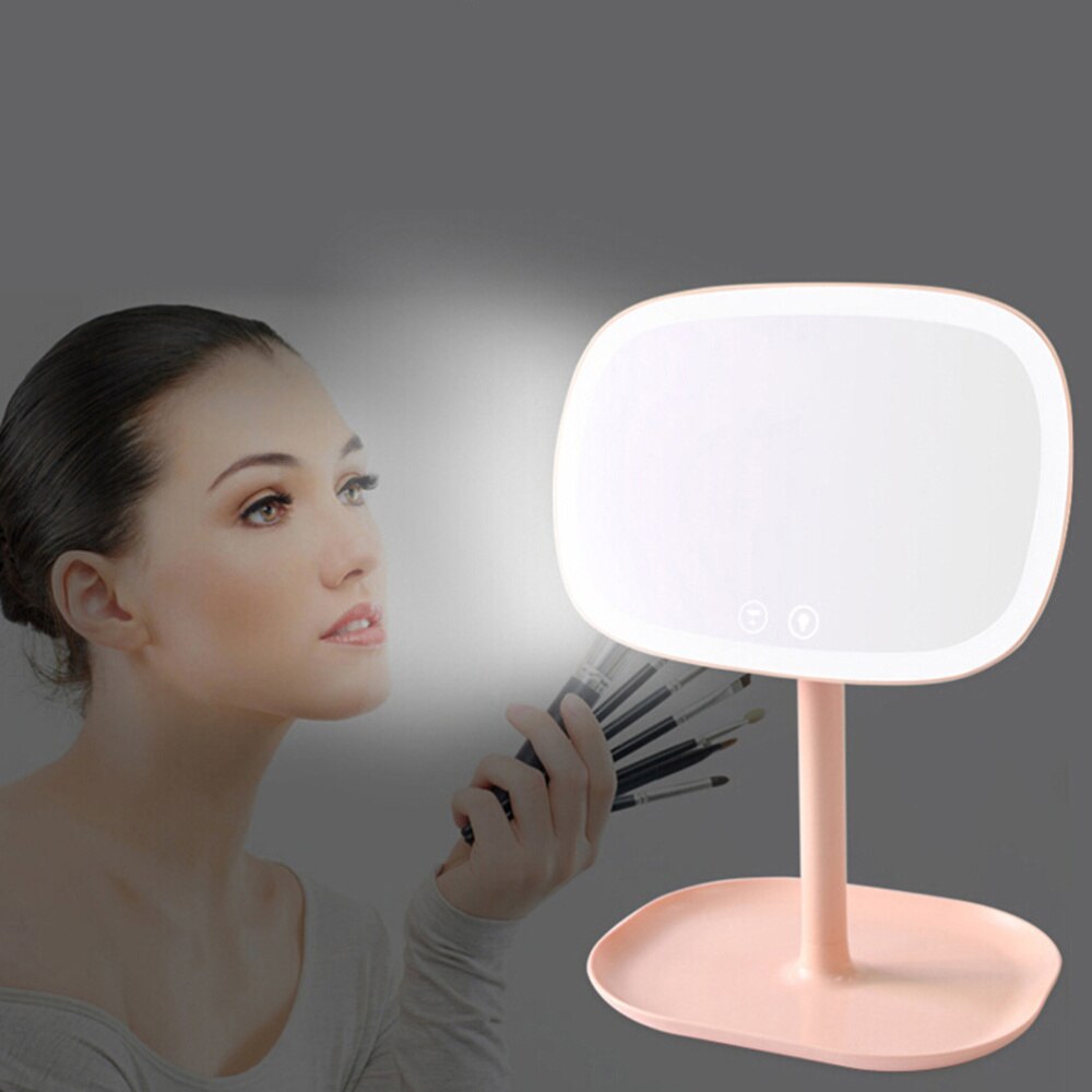 37 LED Lighted Desktop Makeup Mirror Touch Screen Vanity Mirror Rotatable at 360 Degree and Attached with Magnification Mirror(W