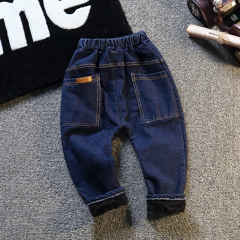 Børnetøj klassisk all-match basic stil drenge og piger vinter fleece-forede jeans vindtætte varme jeans børn baby jeans: 3t