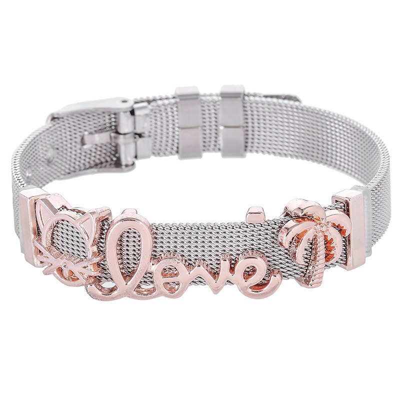 TOGORY Stainless Steel Mesh Bracelet With Crystal Cartoon Dog Claw Charms Fine Bracelets Set For Women Kids: 4