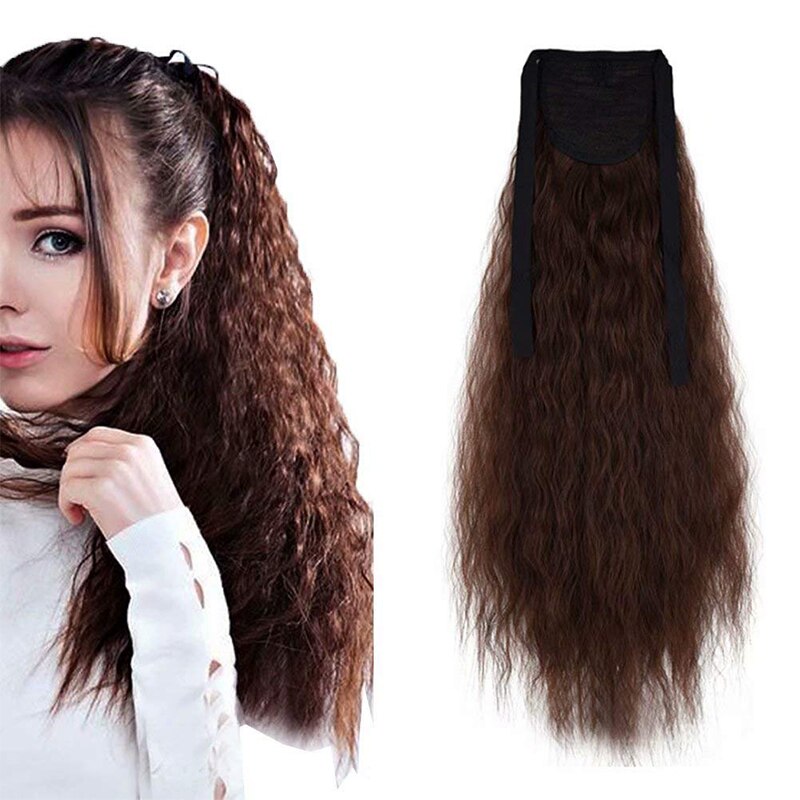 Extensiones de cola de caballo para mujer, coleta larga con ondas de maíz de 21 pulgadas, cinta sintética para atar, coleta
