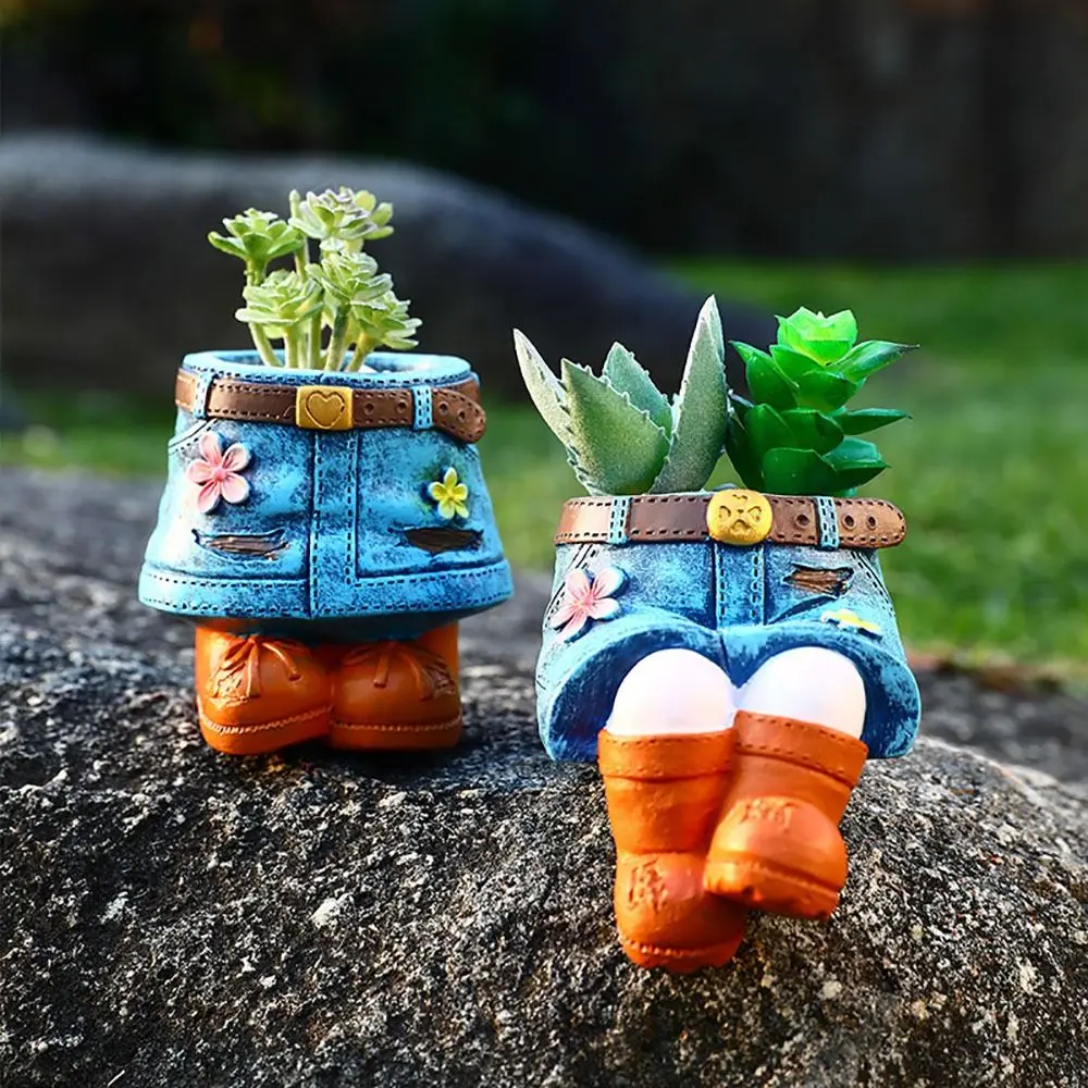 2025 Denim Broek Bloempot Duurzame Pastorale Stijlen Thuis Ornament Succulente Pot Hars Plant Containers