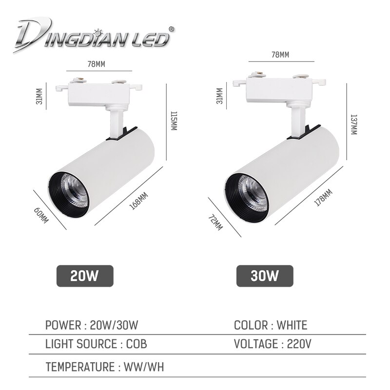 La lumière de tache d'épi de lumière de voie de LED met en lumière l'épi de Rail de projecteurs de voie de 20W 30W AC220V pour des magasins d'habillement de supermarché à la maison