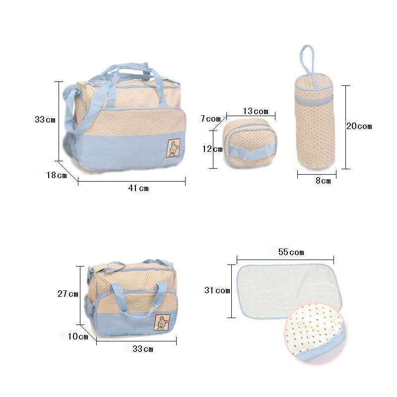 5 Stks/set Luiertas Suits Voor Mom Baby Flessenhouder Mummy Trolley Kinderwagen Luiertas Wandelwagen Moederschap Luiertas Sets