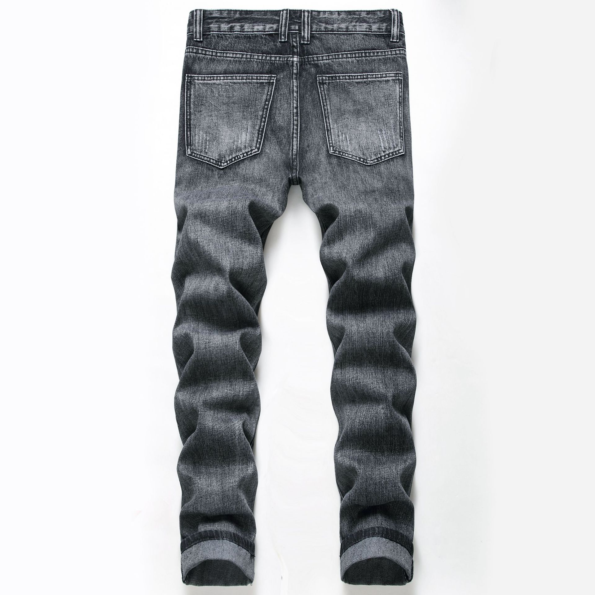 Autumn Winter Black Denim Jeans Men Hole Bleached Plus Size Ripped Full Length Straight Slim Trousers Male