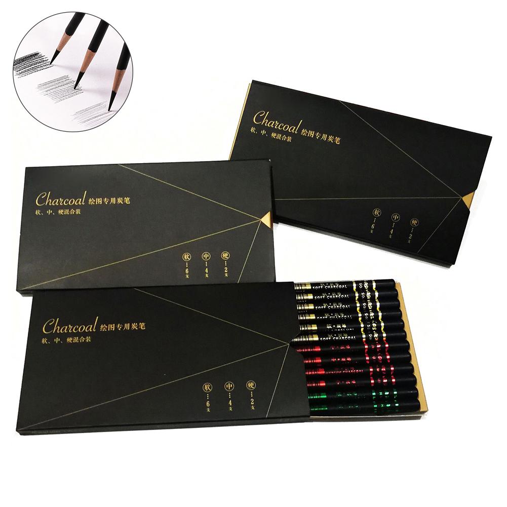 Sketch Charcoal Pencils 12Pcs Sketch Write Drawing Soft Medium Hard Carbon Charcoal Pencil Art Supplies Office School Supplies