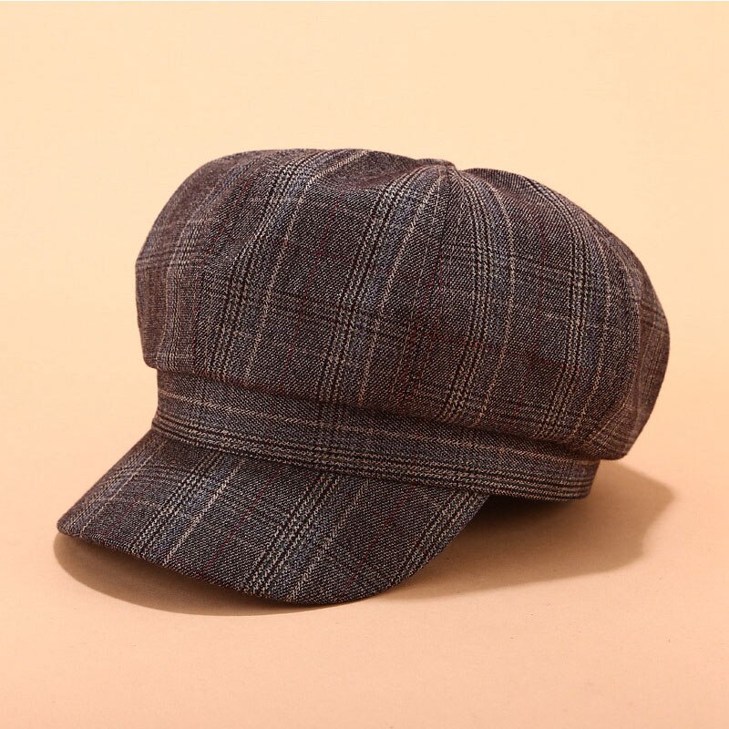 Retro Vintage gorro octogonal cap mujer pintor cap tendencia boina sombrero años 90 chicas retro británica rejilla Plaid Color: grey