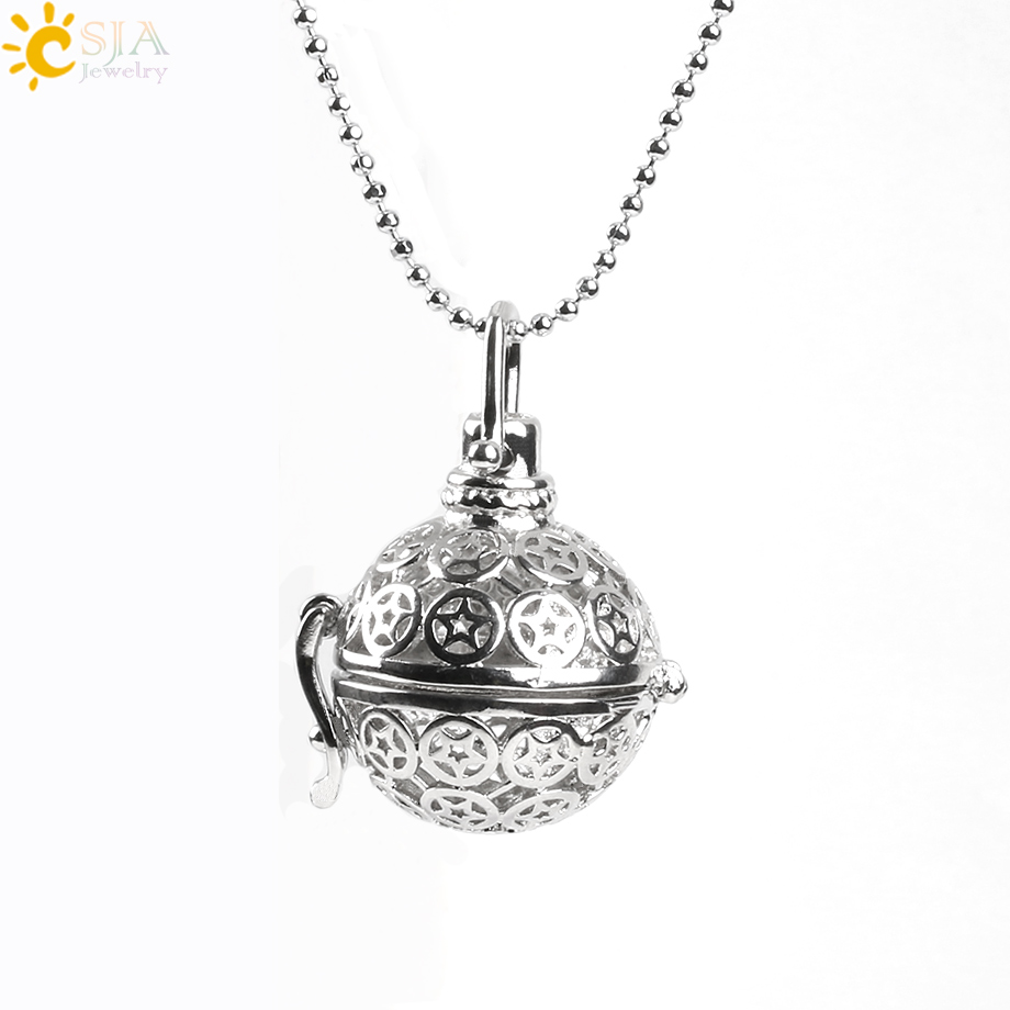 CSJA Women DIY Making Jewellery No Stone Copper Ball Owl Egg Hollow Cage Charms Slide Locket Pendant Necklace Birthday E504