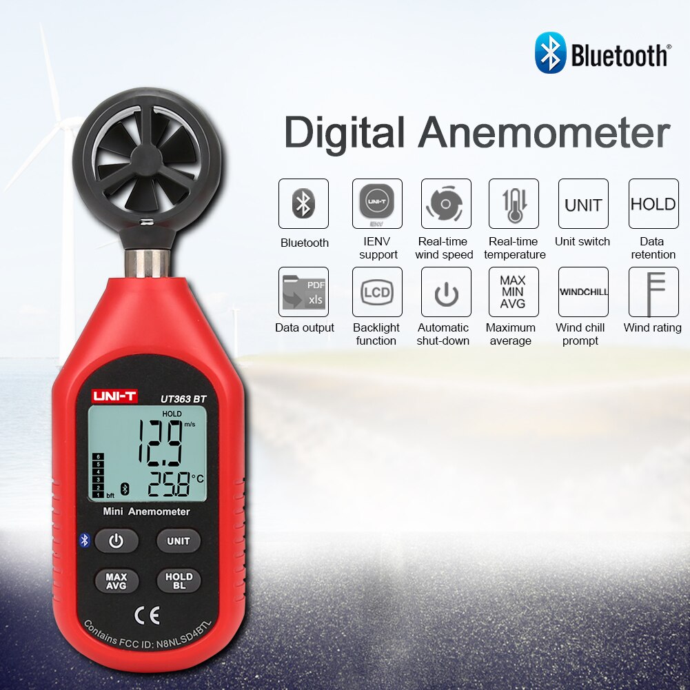 LCD Display Battery Powered Backlight Windsurfing Mini Portable Bluetooth Wind Speed Meter With Thermometer Digital Anemometer