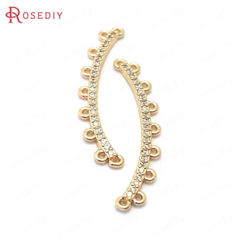 (38866)6PCS 31.5x7.5MM 24K Oro Champagne di Colore Ottone e Zircone Forma della Curva Pendenti E Ciondoli Pendenti Con Gemme E Perle Dei Monili del Connettore accessori