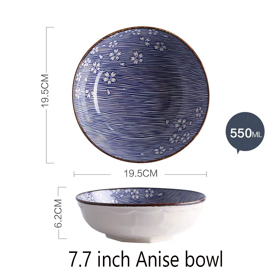 Timemore kersenbloesem japanse stijl keramiek eetrijstkom soepkom ramenkom huishoudelijke visschotel sushibord: 7.7 inch kom