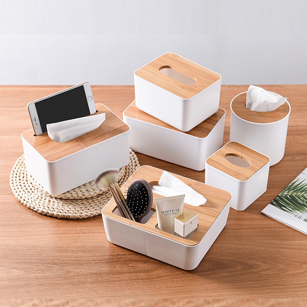 Tissue Box Modern Wooden Cover Paper with Oak Home Car Napkins Case Home Organizer Decoration Tools Plastic