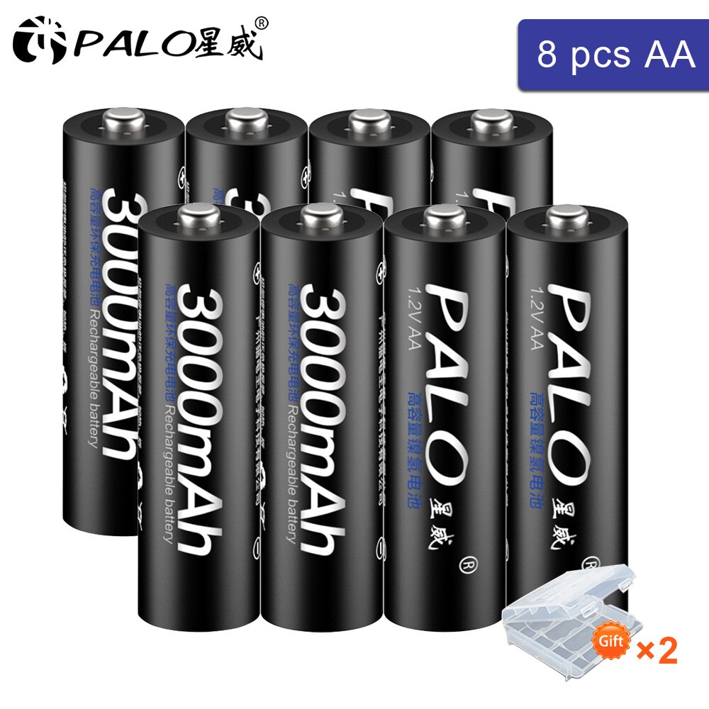 Pila AA recargable, AA NiMH 1,2 V 2A, batería prealimentada, pilas aa de baja autodescarga y cargador de batería inteligente para AA AAA: 8pcs AA