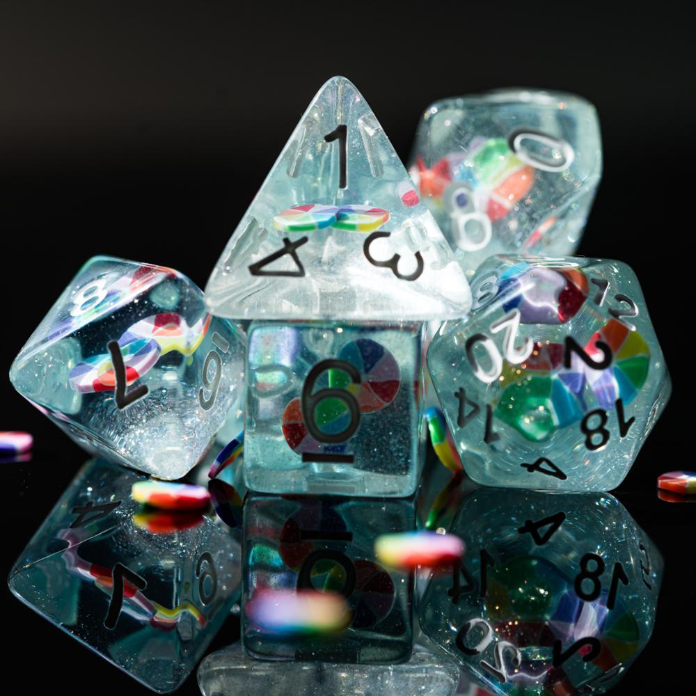 7Pcs/Set Fruit Slices DND Dice D&D Dice Set D4 D6 D8 D10 D% D12 D20 Polyhedral Games Dice Set for Table Games MTG RPG