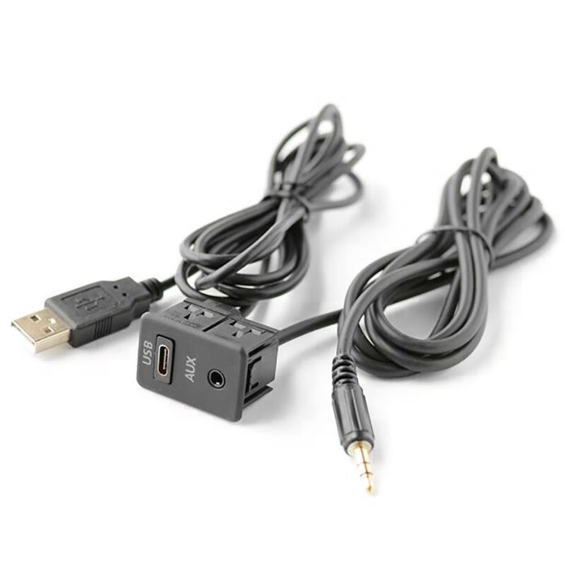 1.5M Car Dash Flush Mount USB-TAPYC Port Panel 3.5mm AUX USB Extension Cable Adapter