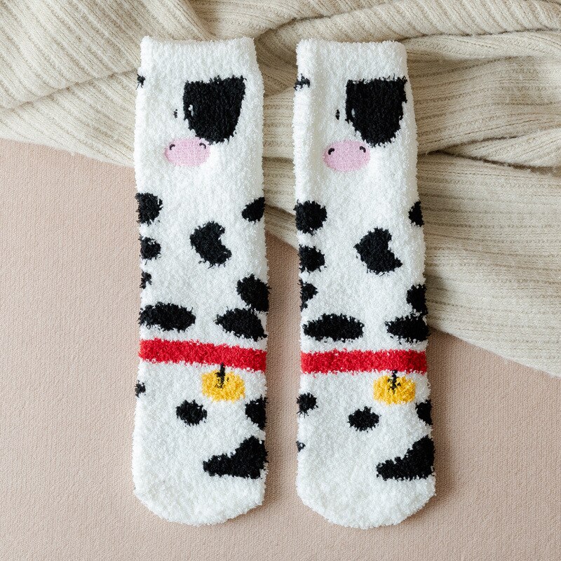 Winter thick warm ladies warm socks kawaii Christmas cartoon cow duck cat socks printing funny women year socks: 1