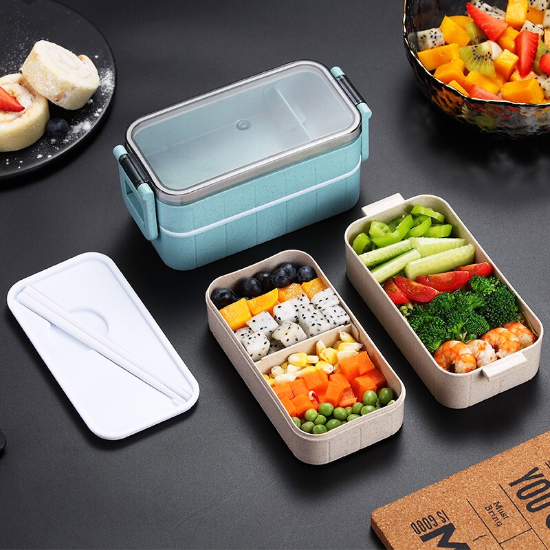 Caja de almuerzo de paja de trigo Bento cajas de microondas vajilla de almacenamiento de alimentos caja de alimentos
