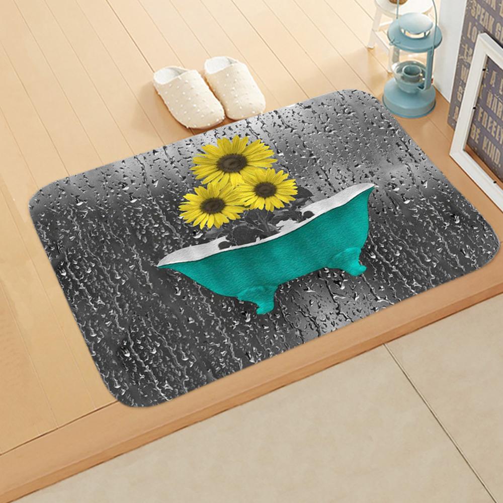 Alfombra con estampado 3D de girasol para puerta de pasillo, tapete antideslizante para baño, absorbente para Cocina