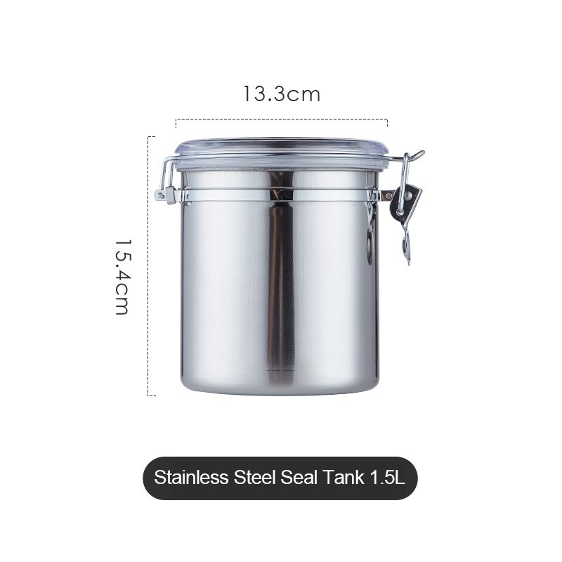 Stainless Steel Coffee Bean Storage Tank Coffee Powder Sealed Tank Food Storage Containers Fresh-Keeping Tank Cereal Dispenser: 1.5L
