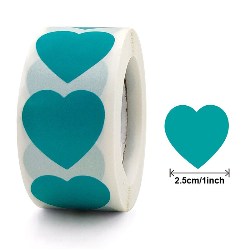 Étiquettes autocollantes en forme de cœur rose vif, étiquette autocollante pour mariage, carte de remise de diplôme, enveloppe, scellage, 1 pouce: Teal heart / 1000 pcs