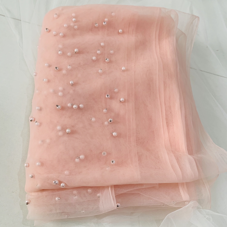 Tissu en Tulle et dentelle perlée, 5 mètres, décoration pour robe, , en Stock, 2022: Special pink 5Y