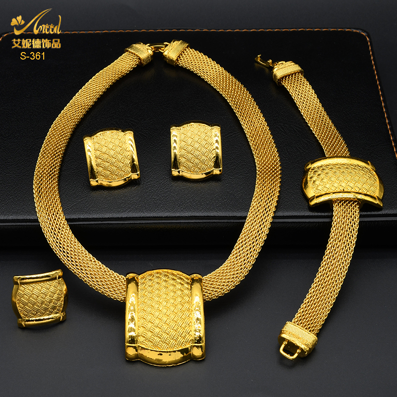 ANIID-Conjunto de joyería africana de Color dorado para mujer, gargantilla india, collar, pendiente, joyería nigeriana chapada en oro de 24K, boda de Dubái