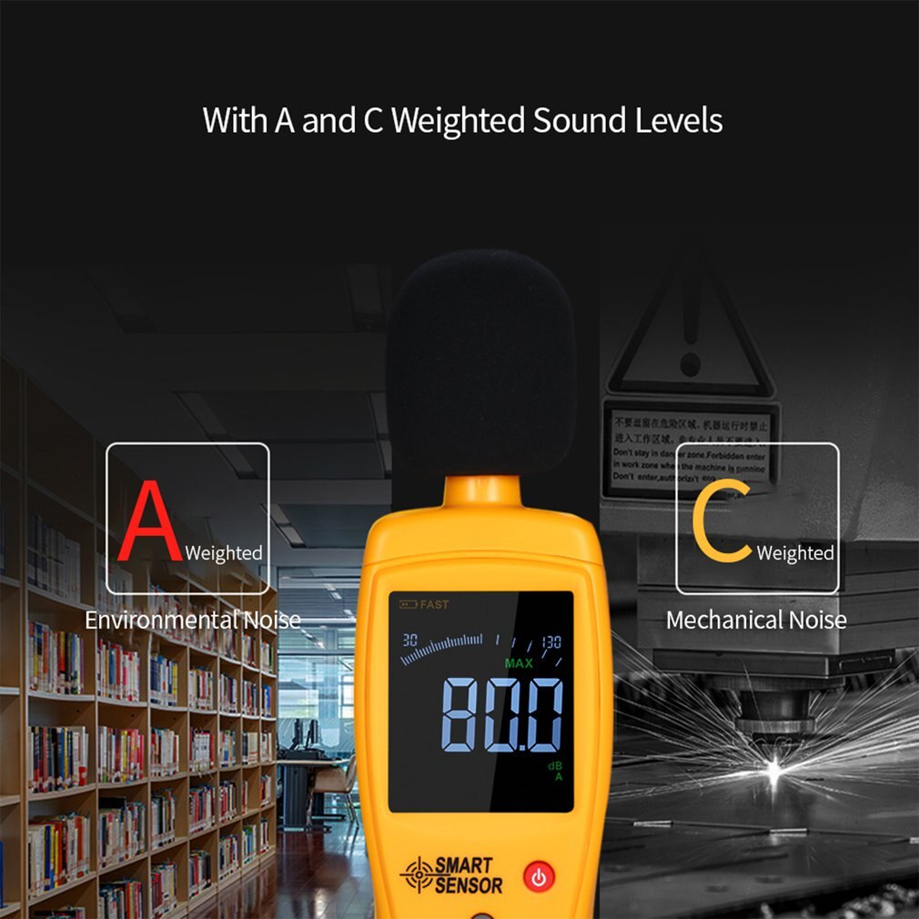 Digital Sound Noise Level Meter Decibel Detector Color LCD Display 30 ~ 130 DBA / 35 ~ 130dBC Db AS834 + Noise Level Meter