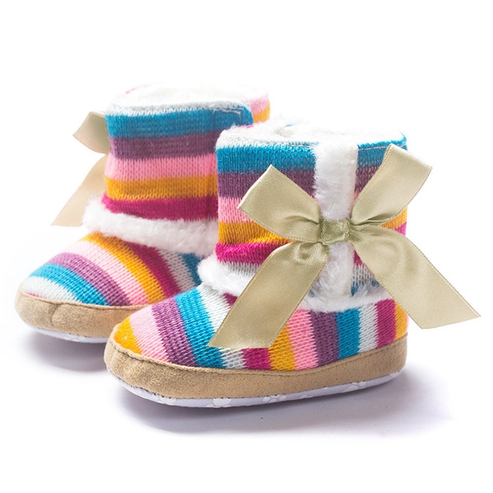 Baby Toddler Shoes Baby Girl Rainbow Soft Sole Snow Boots Soft Crib Shoes Toddler Boots