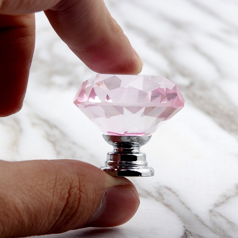 Pink 10Pcs 30mm Crystal Glass Cabinet Knobs Diamond Shape Drawer Kitchen Cabinets Dresser Cupboard Wardrobe Pulls Handles