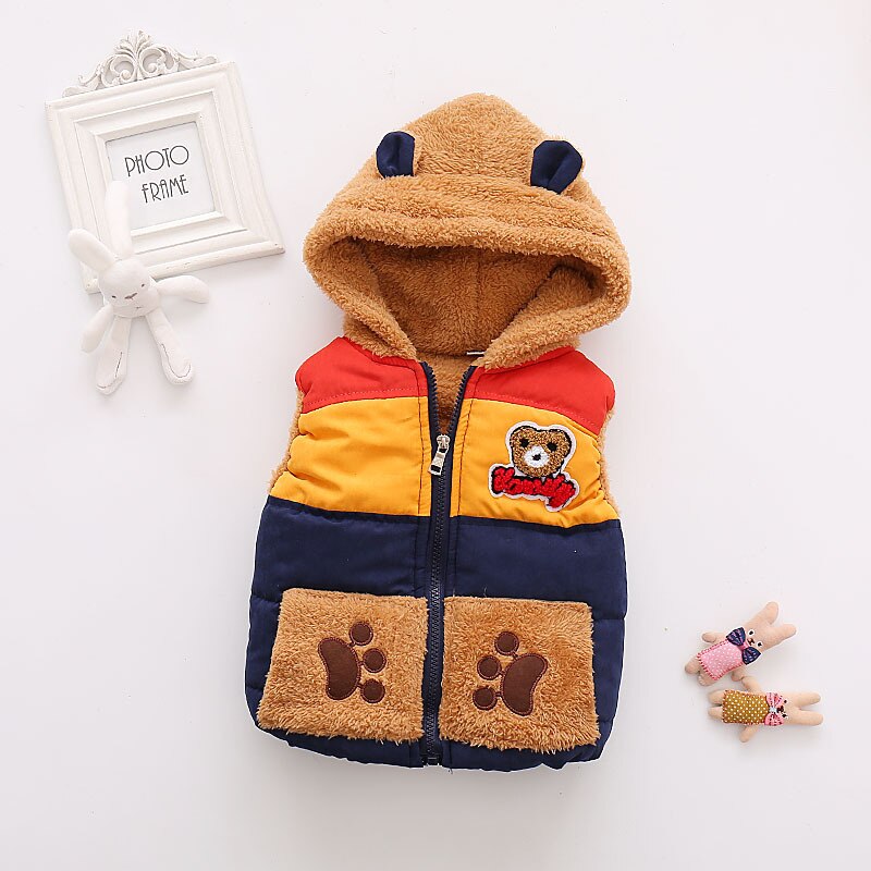 Olekid Herfst Winter Baby Jongens Vest Cartoon Beer Capuchon Baby Fleece Vest Plus Fluwelen Warm Peuter Meisjes Vest: Blauw / 24M