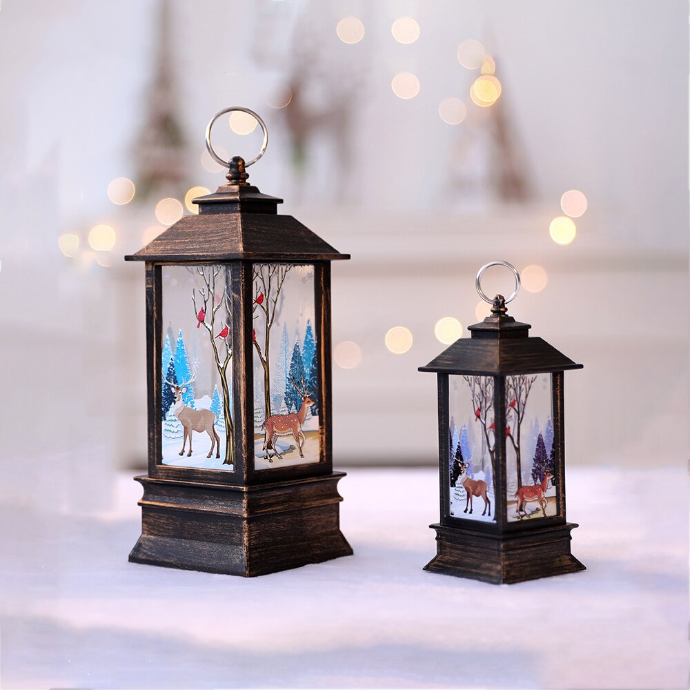 God jul xmas lanterne blinkende lys op fest bar til hjemmet santa deer snemand lampe dekorative år ornament